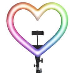 OEM LED Ring Stream RGB ring light 10" FULL COLOR z držalom za telefon HEART + stativ JM26-10 črna