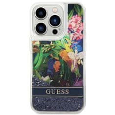 Guess GUESS etui za IPHONE 14 Pro GUHCP14LLFLSB (Flower Liquid Glitter), modri