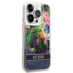 Guess GUESS etui za IPHONE 14 Pro GUHCP14LLFLSB (Flower Liquid Glitter), modri