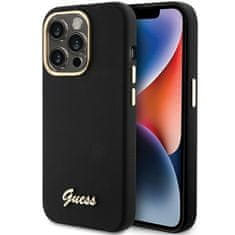 Guess GUESS etui za IPHONE 15 Pro GUHCP15LSMBSLK (Silikonski napis s kovinskim logotipom in okvirjem), črno