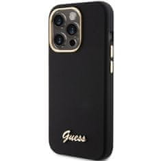 Guess GUESS etui za IPHONE 15 Pro GUHCP15LSMBSLK (Silikonski napis s kovinskim logotipom in okvirjem), črno