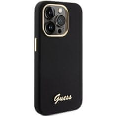 Guess GUESS etui za IPHONE 15 Pro GUHCP15LSMBSLK (Silikonski napis s kovinskim logotipom in okvirjem), črno