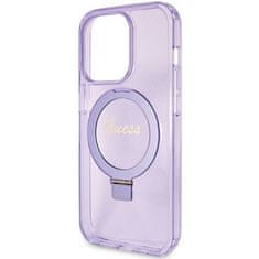 Guess GUESS etui za IPHONE 15 Pro združljiv z MagSafe GUHMP15LHRSGSU (Glitter Script Logo Ring stand) vijolična