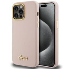 Guess GUESS etui za IPHONE 15 Pro GUHCP15LSMBSLP (silikonski napis, kovinski logotip in okvir) roza