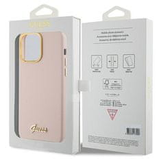 Guess GUESS etui za IPHONE 15 Pro GUHCP15LSMBSLP (silikonski napis, kovinski logotip in okvir) roza