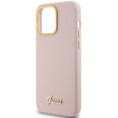 Guess GUESS etui za IPHONE 15 Pro GUHCP15LSMBSLP (silikonski napis, kovinski logotip in okvir) roza