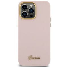 Guess GUESS etui za IPHONE 15 Pro GUHCP15LSMBSLP (silikonski napis, kovinski logotip in okvir) roza