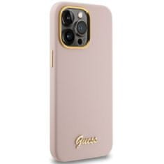 Guess GUESS etui za IPHONE 15 Pro GUHCP15LSMBSLP (silikonski napis, kovinski logotip in okvir) roza