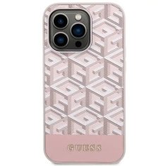 Guess GUESS etui za IPHONE 14 Pro združljiv z MagSafe GUHMP14LHGCFSEP (CUBE Stripes) roza