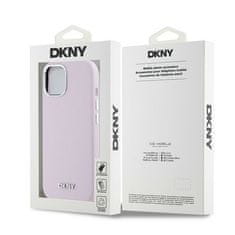 DKNY DKNY etui za IPHONE 15, združljiv z MagSafe DKHMP15SSMCHLP (DKNY HC MagSafe Silicone W/Horizontal Metal Logo) roza