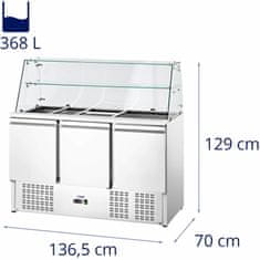 Noah Stół chłodniczy sałatkowy 3-drzwiowy z witryną szklaną 8x GN 368 l