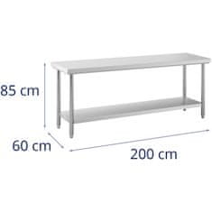 Noah Stół roboczy gastronomiczny centralny z półką STAL 200 x 60 cm