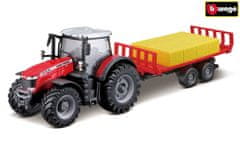 BBurago 10cm Kmetijski traktor Messey Ferguson 8740S s prikolico