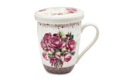 Porcelanski vrč s sitom in pokrovom 340ml FLOWER ROSE