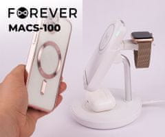 Forever MACS-100 5v1 magnetna brezžična polnilna postaja, powerbank, do 3 naprave, MagSafe, 20W