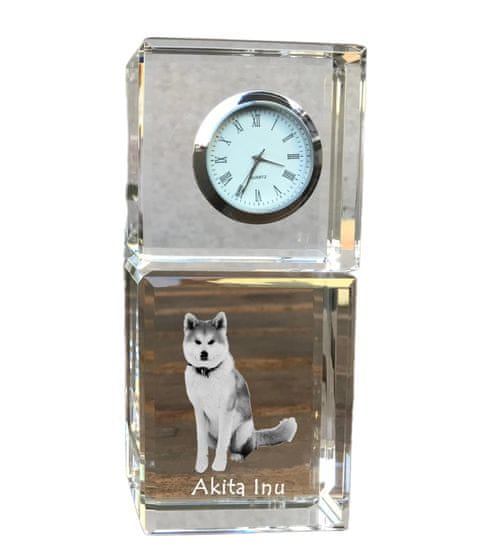 Artdog Akita, Akita Inu - kristalna ura s fotografijo, fotografija psa v kristalu, personalizirana namizna ura znamke Art-Dog