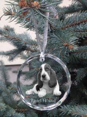 Artdog Basset Hound - kristalni okrasek s fotografijo, pasja fotografija v kristalu, personaliziran okrasek za božično drevo blagovne znamke Art-Dog