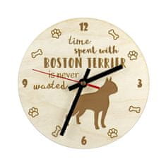 Artdog Bostonski terier, ameriški gentleman - ura s psom, lesena ura z gravuro, personalizirana ura Art-Dog