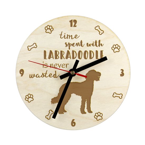 Artdog Labradoodle - ura s psom, lesena ura, stenska ura za ljubitelje psov, ura za mizo in polico, Art-Dog