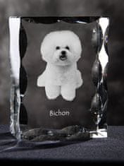 Artdog Bichon Frise, Bichon Tenerife, Bichon a poil frise - kristal s sliko psa, stekleni kipec s sliko, edinstven okvir s sliko znamke Art-Dog