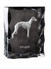 Artdog Whippet - kristal s sliko psa, stekleni kipec s sliko, edinstven okvir s sliko blagovne znamke Art-Dog