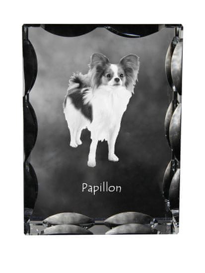 Artdog Papillon, Continental Toy Spaniel, Butterfly dog - kristal s sliko psa, stekleni kipec s sliko, edinstven okvir s sliko blagovne znamke Art-Dog