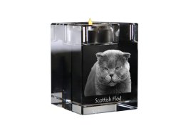 Artdog Scottish Fold - Svečnik s fotografijo mačke, kristalni držalo za čajno svečko, personalizirano darilo blagovne znamke Art-Dog