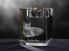 Artdog Russian Blue - Svečnik s fotografijo mačke, kristalni držalo za čajno svečko, personalizirano darilo blagovne znamke Art-Dog