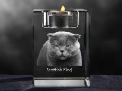 Artdog Scottish Fold - Svečnik s fotografijo mačke, kristalni držalo za čajno svečko, personalizirano darilo blagovne znamke Art-Dog