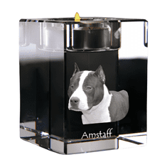 Artdog Ameriški staffordshirski terier, Amstaff - Svečnik s fotografijo psa, kristalni čajnik, personalizirano darilo blagovne znamke Art-Dog