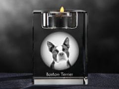 Artdog Bostonski terier, ameriški gentleman - Svečnike s fotografijo psa, kristalni čajnik, personalizirano darilo blagovne znamke Art-Dog