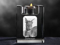 Artdog Doberman, dobermanski pinč, Dobie - Svečnik s pasjo fotografijo, kristalni čajnik, personalizirano darilo blagovne znamke Art-Dog