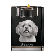 Artdog Lhasa Apso - Svečnik s pasjo fotografijo, kristalni držalo za čajno svečko, personalizirano darilo blagovne znamke Art-Dog