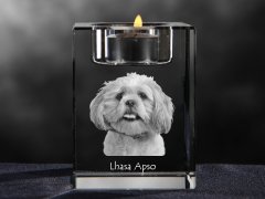 Artdog Lhasa Apso - Svečnik s pasjo fotografijo, kristalni držalo za čajno svečko, personalizirano darilo blagovne znamke Art-Dog