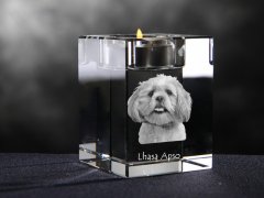 Artdog Lhasa Apso - Svečnik s pasjo fotografijo, kristalni držalo za čajno svečko, personalizirano darilo blagovne znamke Art-Dog