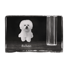 Artdog Bichon Frise, Bichon Tenerife, Bichon a poil frise - Stojalo za pisala, kristalni organizator s pasjo fotografijo, edinstvena namizna dekoracija znamke Art-Dog