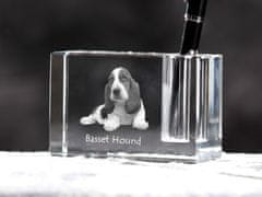 Artdog Basset Hound - Stojalo za pisala, kristalni organizator s pasjo fotografijo, edinstvena namizna dekoracija blagovne znamke Art-Dog