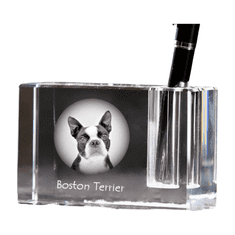 Artdog Bostonski terier, ameriški gentleman - Stojalo za pisala, kristalni organizator s pasjo fotografijo, edinstvena namizna dekoracija znamke Art-Dog