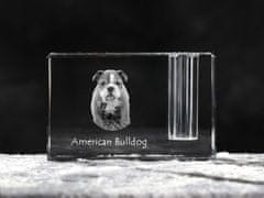 Artdog Ameriški buldog, staroselski buldog - Stojalo za pisala, kristalni organizator s pasjo fotografijo, edinstvena namizna dekoracija blagovne znamke Art-Dog