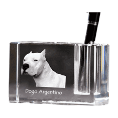 Artdog Dogo Argentino - Stojalo za pisala, kristalni organizator s pasjo fotografijo, edinstvena namizna dekoracija blagovne znamke Art-Dog