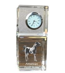 Artdog American Paint Horse - kristalna ura s fotografijo, fotografija konja v kristalu, personalizirana namizna ura znamke Art-Dog