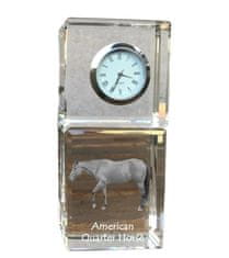 Artdog American Quarter Horse - kristalna ura s fotografijo, fotografija konja v kristalu, personalizirana namizna ura znamke Art-Dog