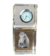 Artdog Camargue Horse - kristalna ura s fotografijo, fotografija konja v kristalu, personalizirana namizna ura znamke Art-Dog