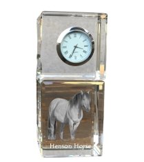 Artdog Henson Horse - kristalna ura s fotografijo, fotografija konja v kristalu, personalizirana namizna ura znamke Art-Dog