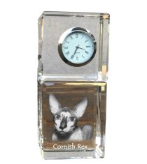 Artdog Cornish Rex - kristalna ura s fotografijo, fotografija mačke v kristalu, personalizirana namizna ura znamke Art-Dog