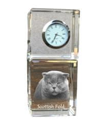 Artdog Scottish Fold - kristalna ura s fotografijo, fotografija mačke v kristalu, personalizirana namizna ura znamke Art-Dog