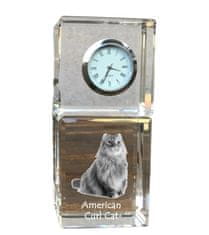 Artdog American Curl Cat - kristalna ura s fotografijo, fotografija mačke v kristalu, personalizirana namizna ura znamke Art-Dog