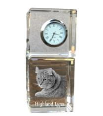 Artdog Highland Lynx - kristalna ura s fotografijo, fotografija mačke v kristalu, personalizirana namizna ura znamke Art-Dog