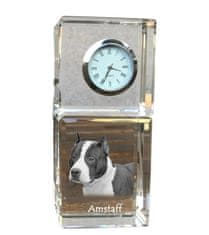 Artdog Ameriški staffordshirski terier, Amstaff - kristalna ura s fotografijo, fotografija psa v kristalu, personalizirana namizna ura znamke Art-Dog