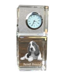 Artdog Basset Hound - kristalna ura s fotografijo, fotografija psa v kristalu, personalizirana namizna ura znamke Art-Dog